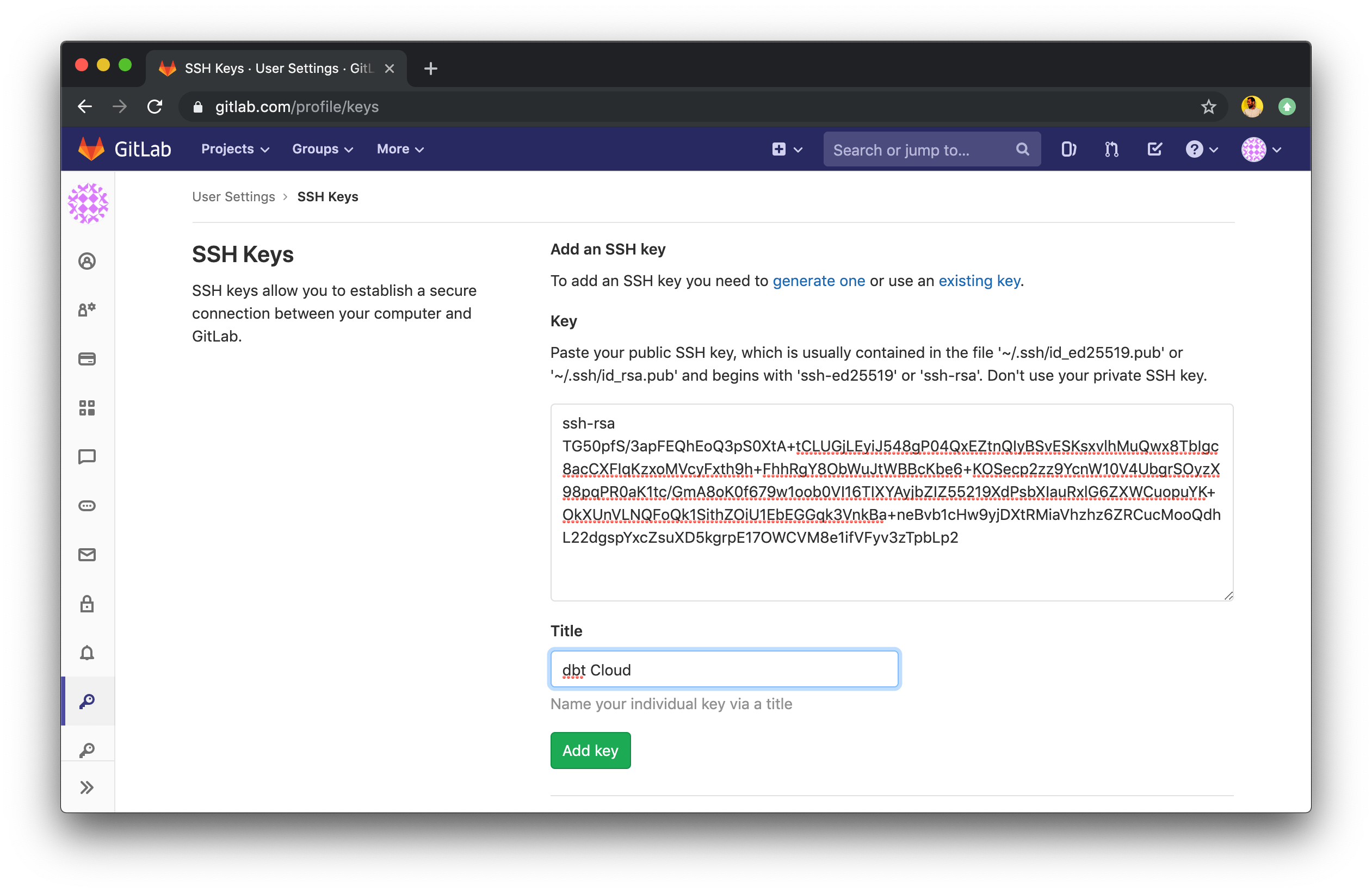 Configuring a GitLab SSH Key Configuring a GitLab SSH Key